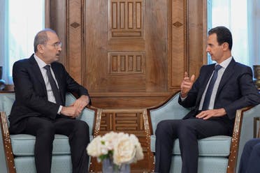 لقاء وزير خارجية الأردن أيمن الصفدي بالرئيس السوري بشار الأسد في دمشق في فبراير الماضي 